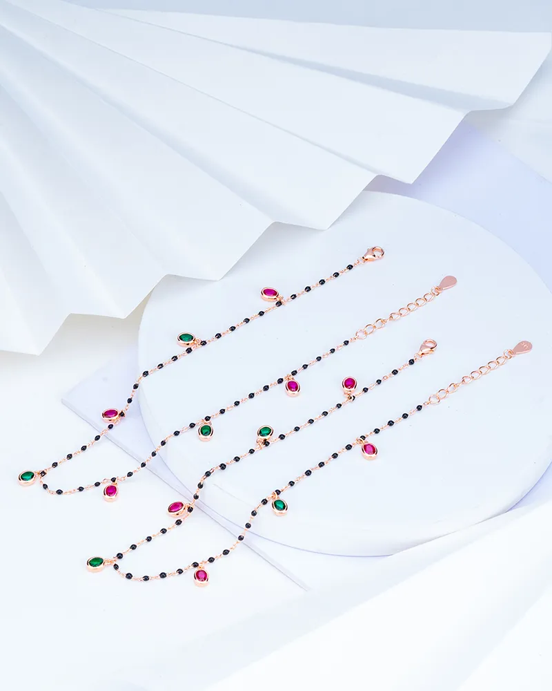 Black Bead Elegant Stone Anklet