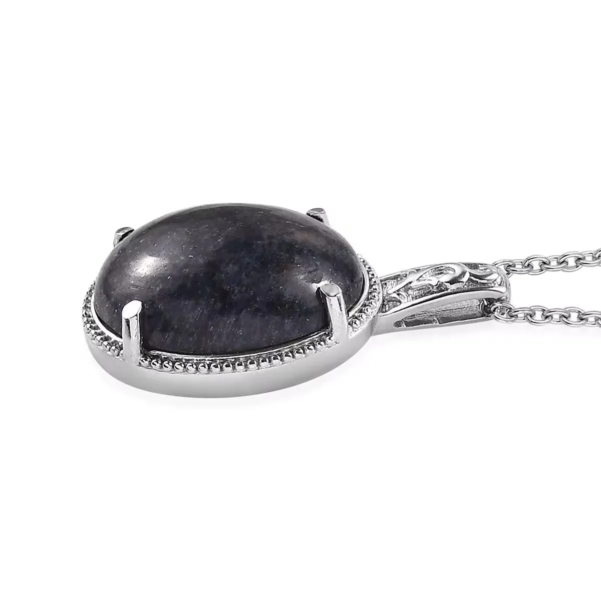 Blue Aventurine Oval Pendant Silver 20 In Necklace in 13.65 ctw New