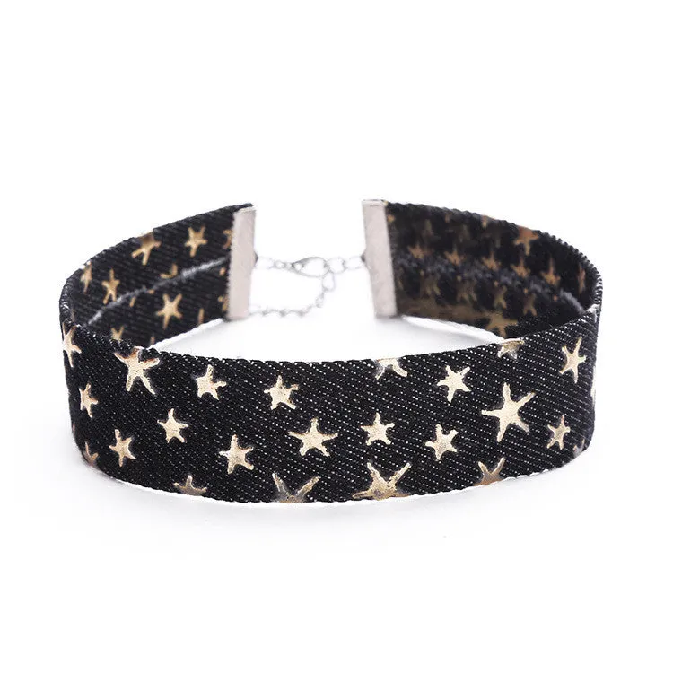 Blue Denim Choker Necklace For Women