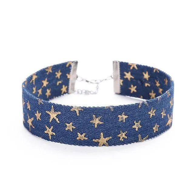 Blue Denim Choker Necklace For Women