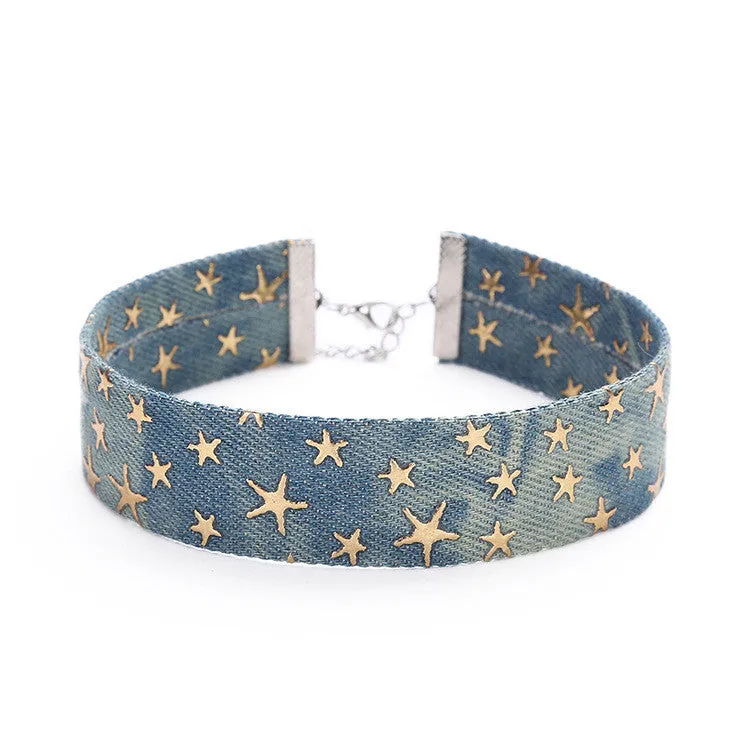 Blue Denim Choker Necklace For Women