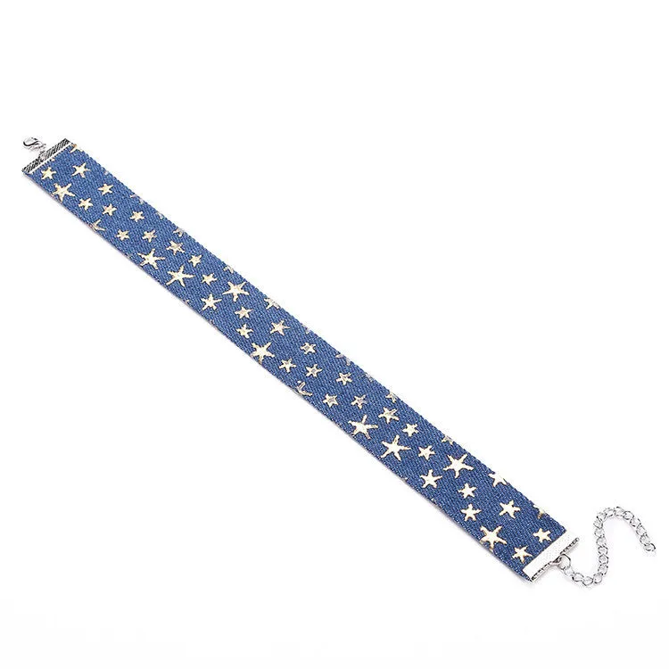 Blue Denim Choker Necklace For Women