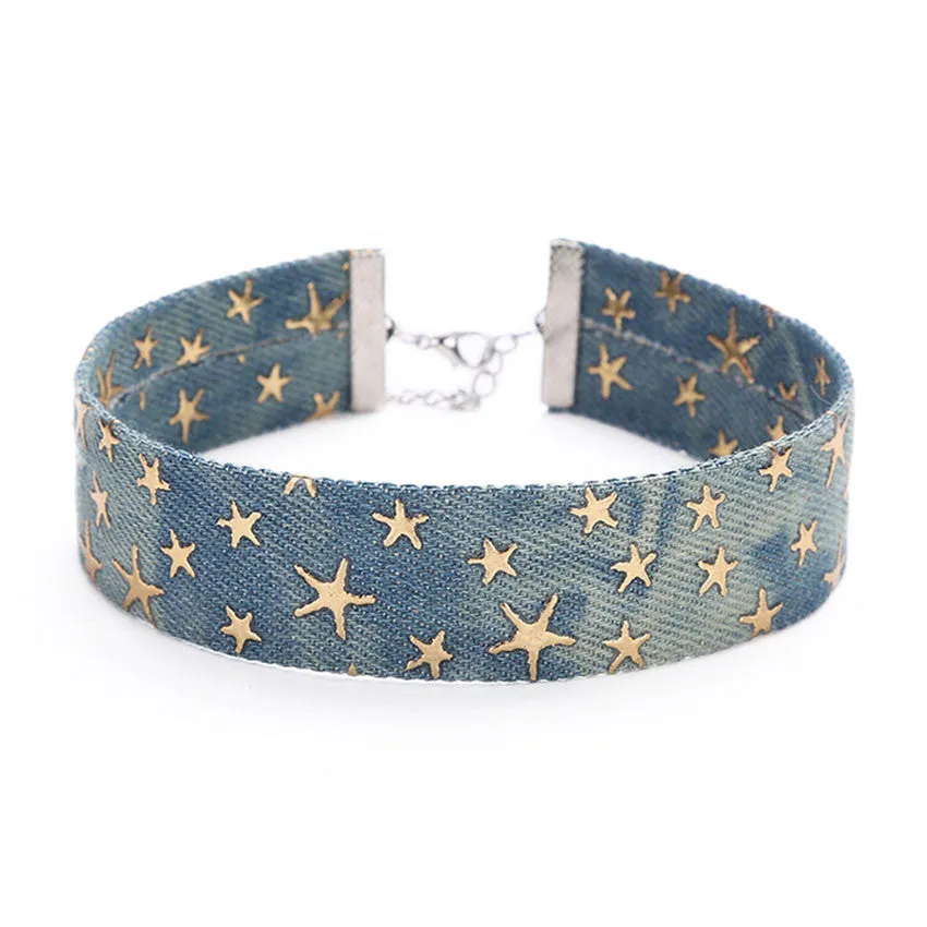 Blue Denim Choker Necklace For Women