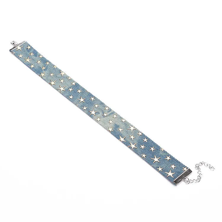 Blue Denim Choker Necklace For Women
