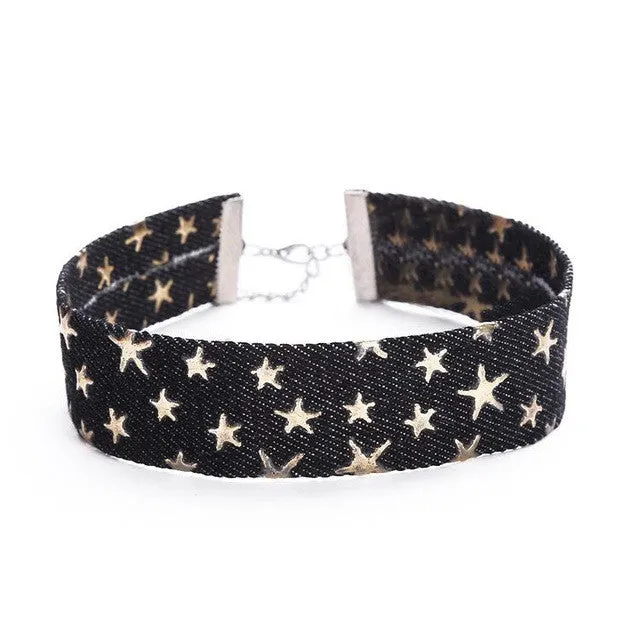 Blue Denim Choker Necklace For Women