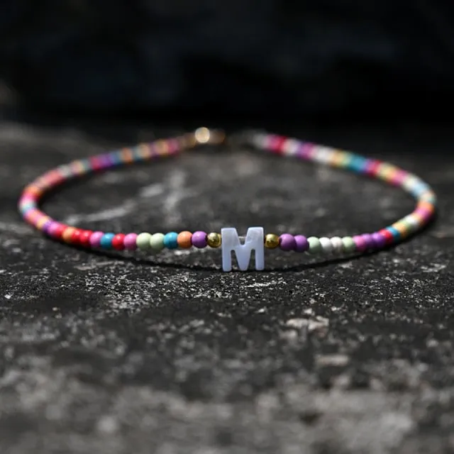 Bohemia Beaded Choker Necklace for Women Initial 26 Letters Pendant Chain Necklace Fashion Shell Pearl Jewelry Boho Accessories
