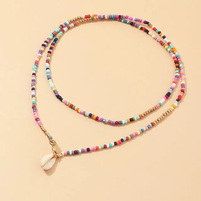 Bohemian Multilayer Seed Bead Star Moon Butterfly Pendant Necklace For Women Fashion Beach Simple Lock Choker Collar Gift