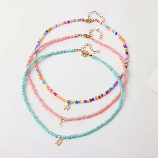 Bohemian Multilayer Seed Bead Star Moon Butterfly Pendant Necklace For Women Fashion Beach Simple Lock Choker Collar Gift