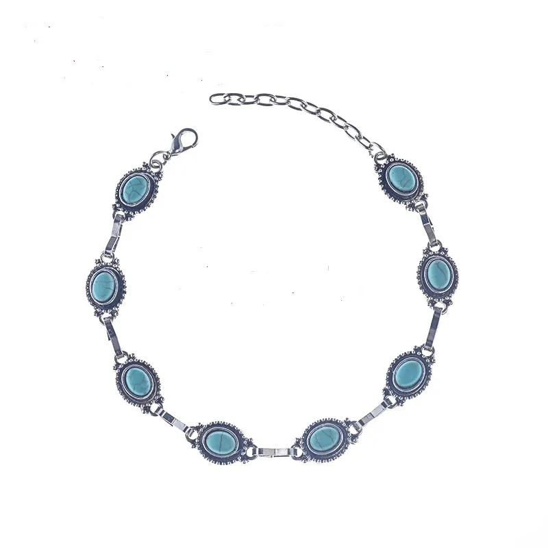 Boho Beach Adjustable Round Turquoise Beaded Anklet