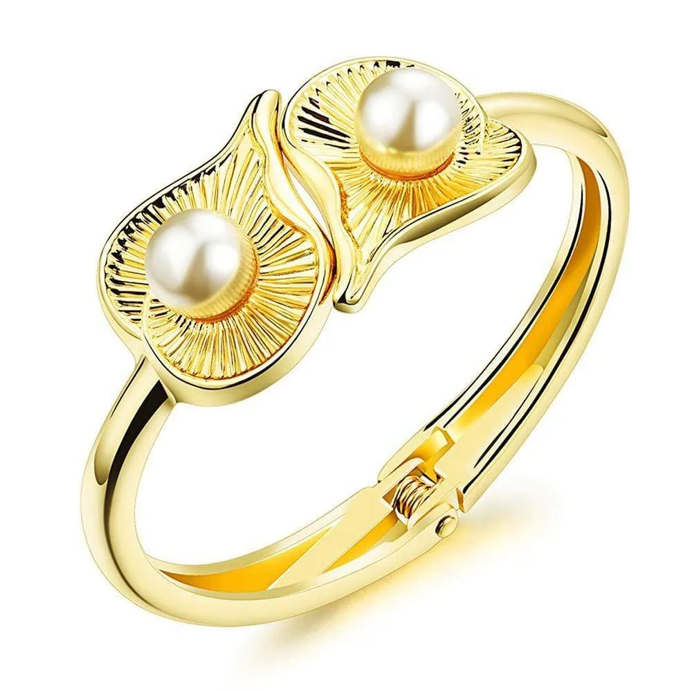 Boxed Helena Pearl & Charm Ring Gold Drop Earrings and Precious Pearl Bangle Set