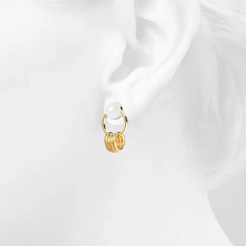 Boxed Helena Pearl & Charm Ring Gold Drop Earrings and Precious Pearl Bangle Set