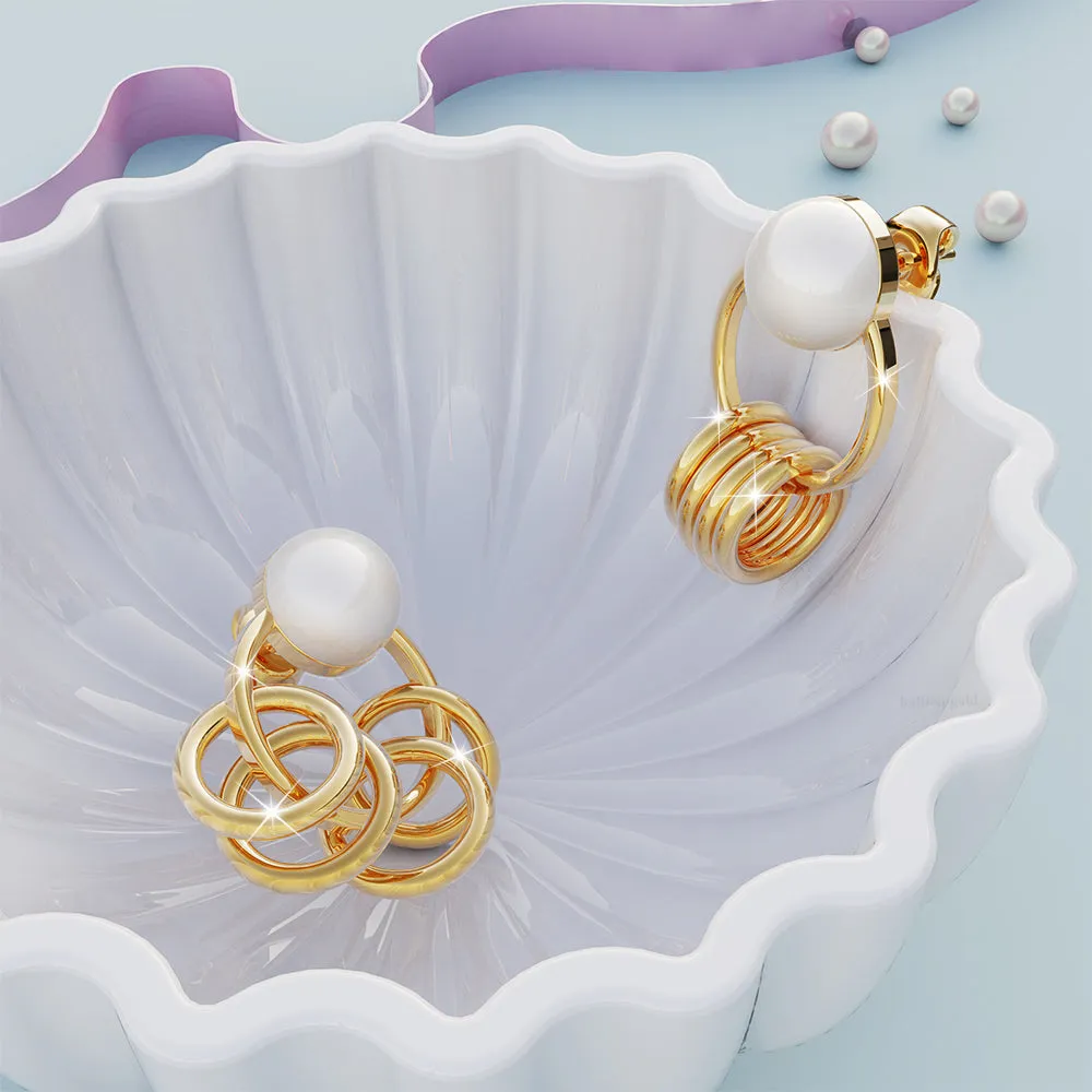 Boxed Helena Pearl & Charm Ring Gold Drop Earrings and Precious Pearl Bangle Set