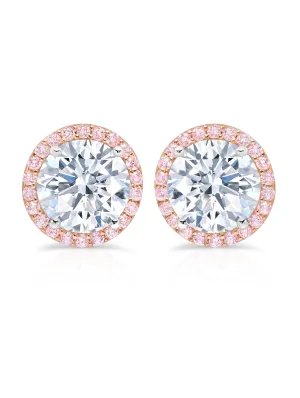 Brilliant Cut Stud Earrings Fiore Pink Halo Stud Earrings
