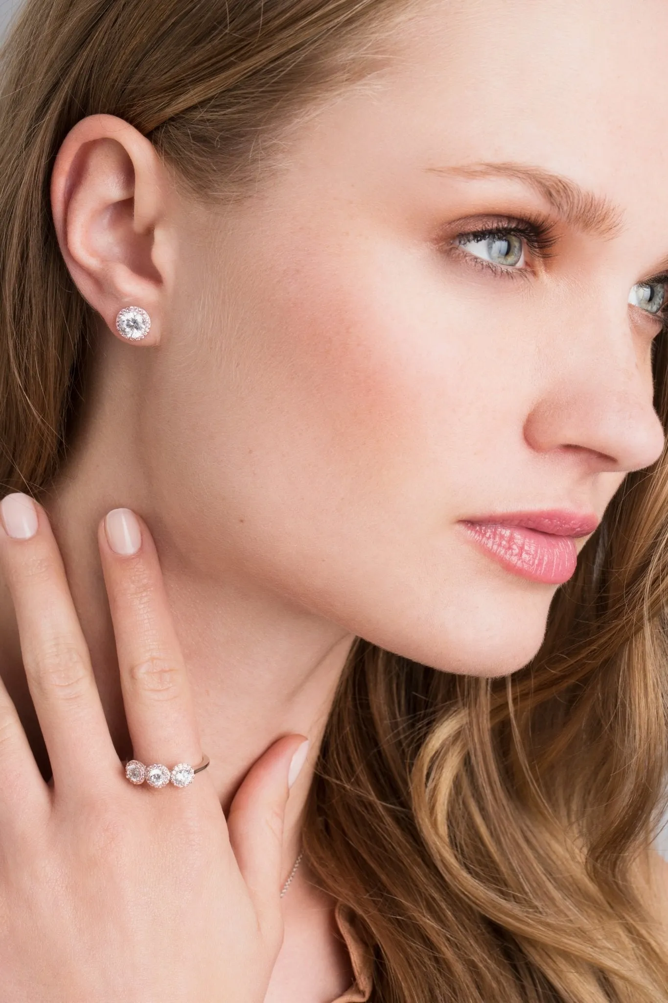 Brilliant Cut Stud Earrings Fiore Pink Halo Stud Earrings