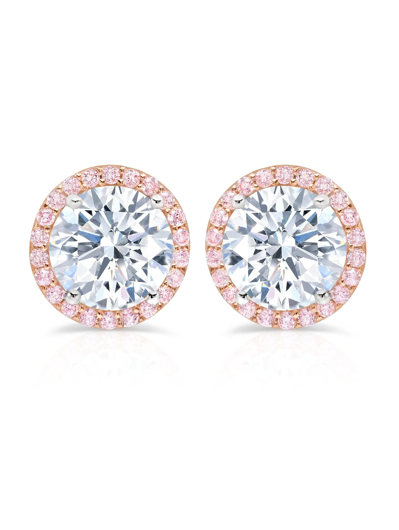 Brilliant Cut Stud Earrings Fiore Pink Halo Stud Earrings