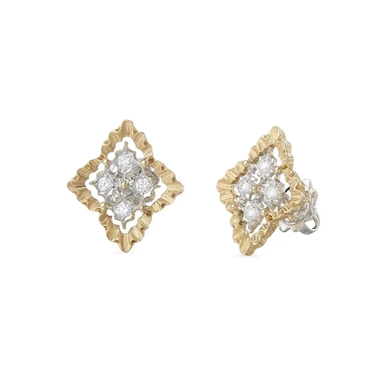 Buccellati - Rombi - Small Button Earrings with Diamonds, 18k White and Yellow Gold