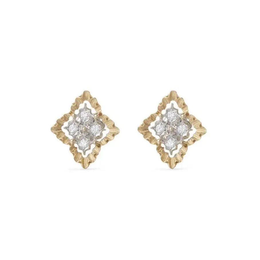 Buccellati - Rombi - Small Button Earrings with Diamonds, 18k White and Yellow Gold