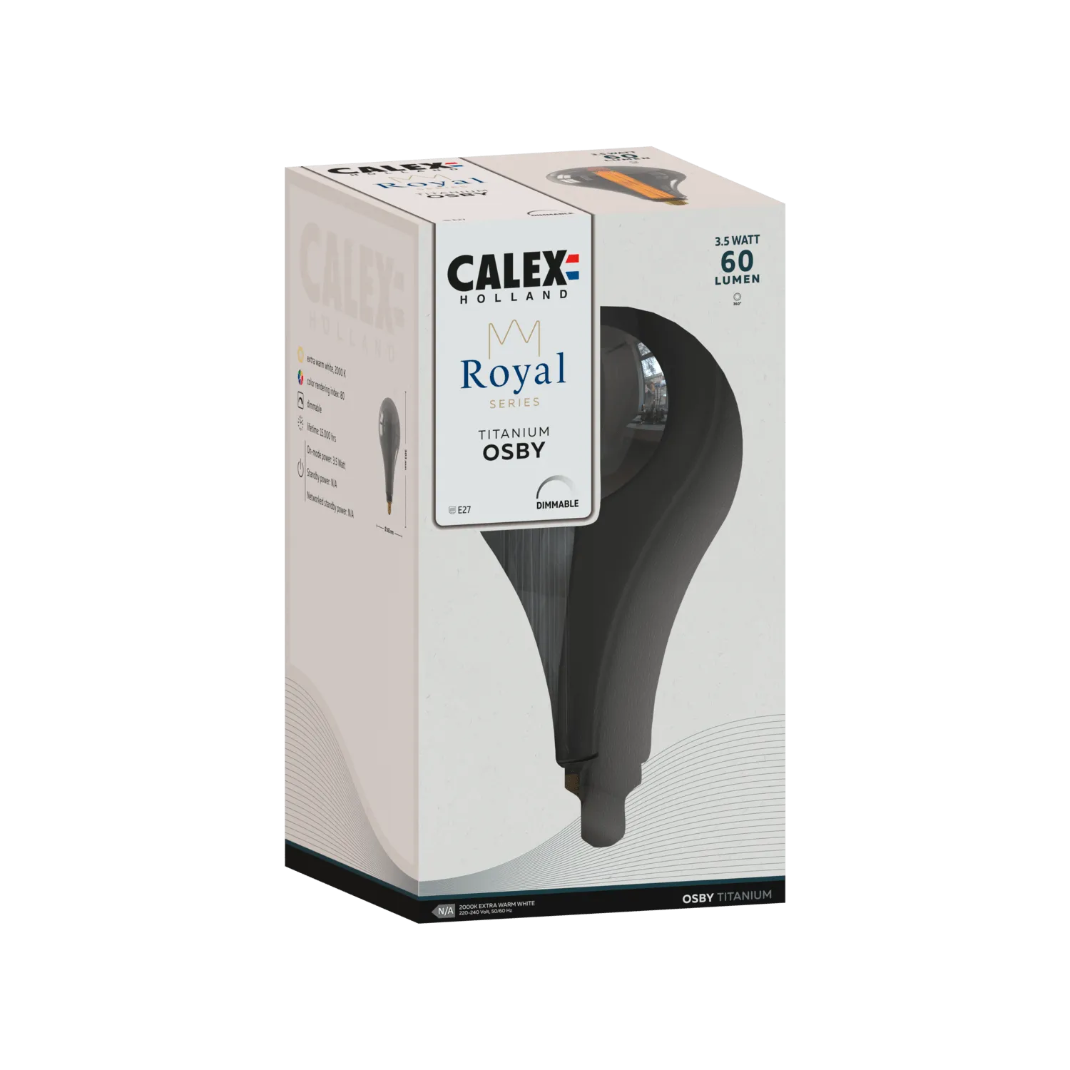 Calex Royal Osby Bulb - E27 - Filament - Titanium - Warm White Light - 3.5W