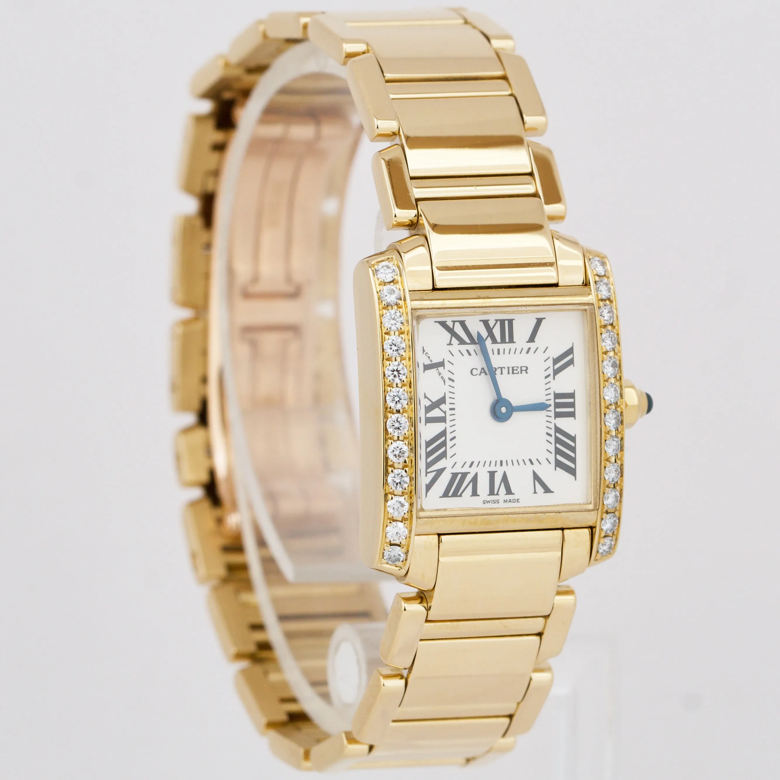 Cartier Tank Française 18K Yellow Gold White DIAMOND Bezel 20mmx25mm 2385 Watch