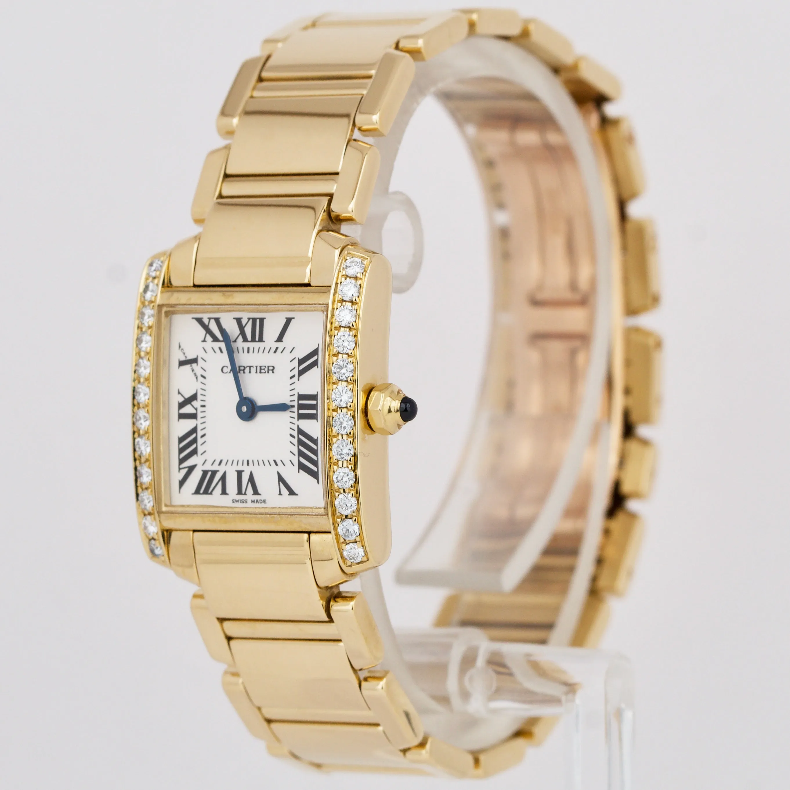 Cartier Tank Française 18K Yellow Gold White DIAMOND Bezel 20mmx25mm 2385 Watch