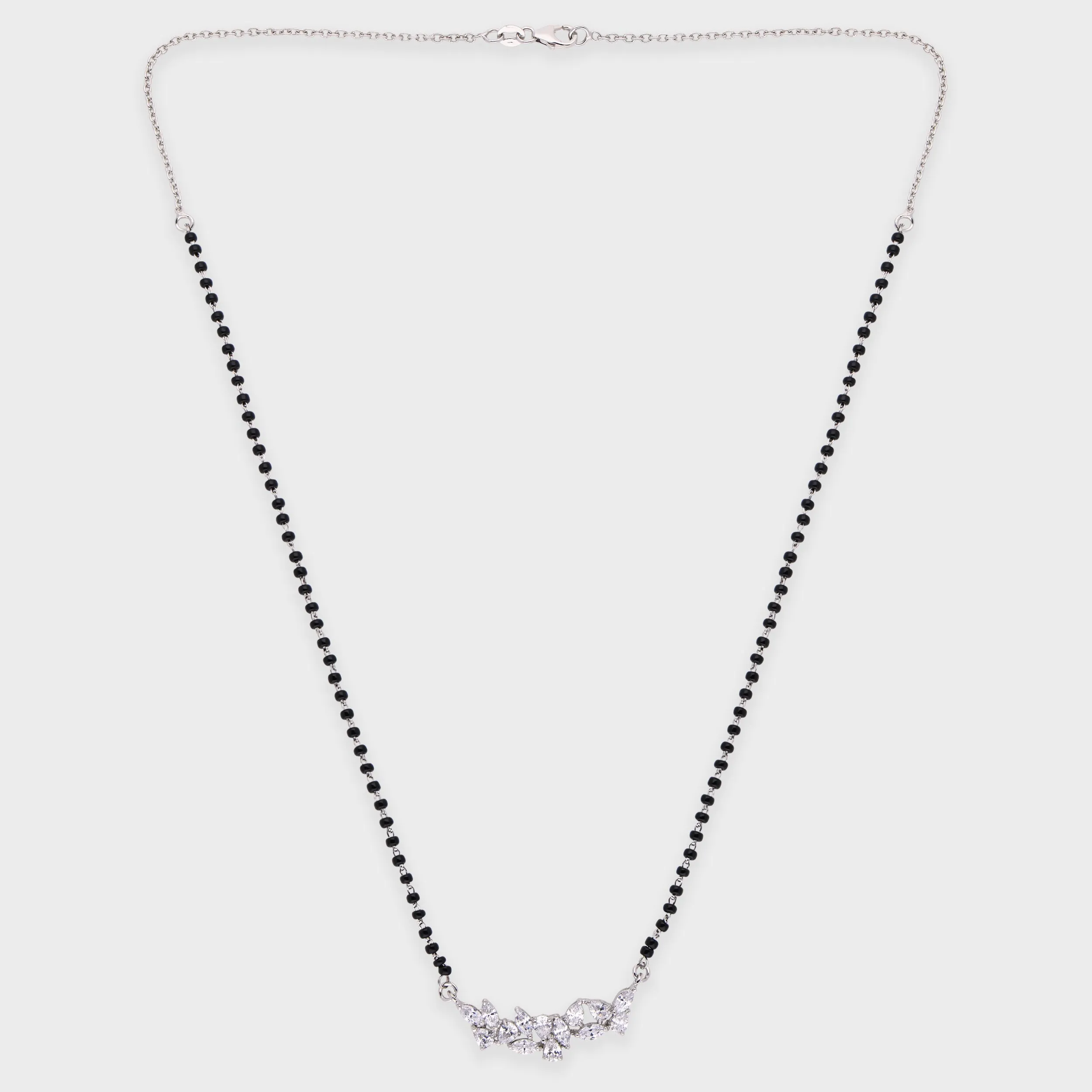 Celestine Floral Diamond Motif Mangalsutra in Sterling Silver | SKU : 0003535417
