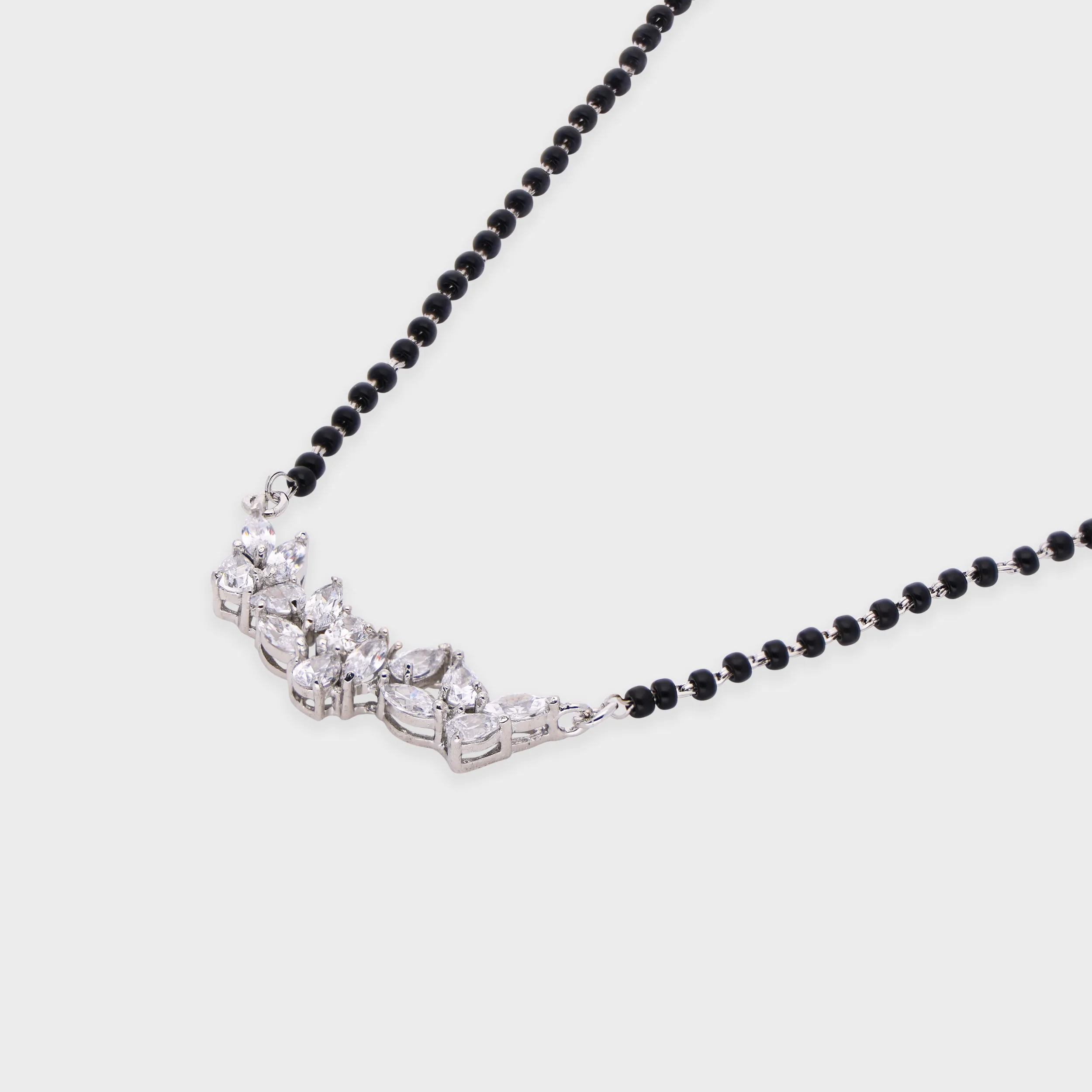 Celestine Floral Diamond Motif Mangalsutra in Sterling Silver | SKU : 0003535417