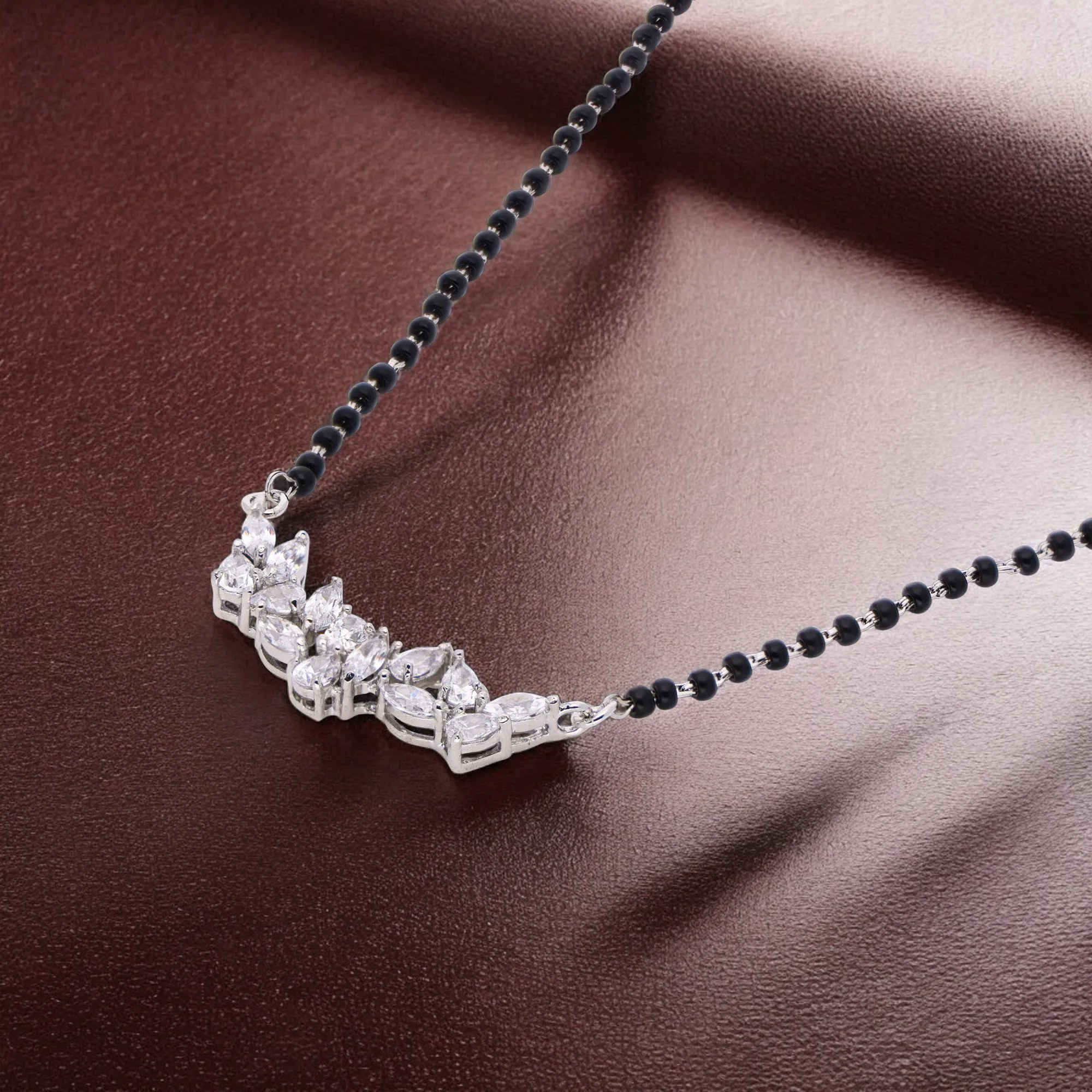 Celestine Floral Diamond Motif Mangalsutra in Sterling Silver | SKU : 0003535417