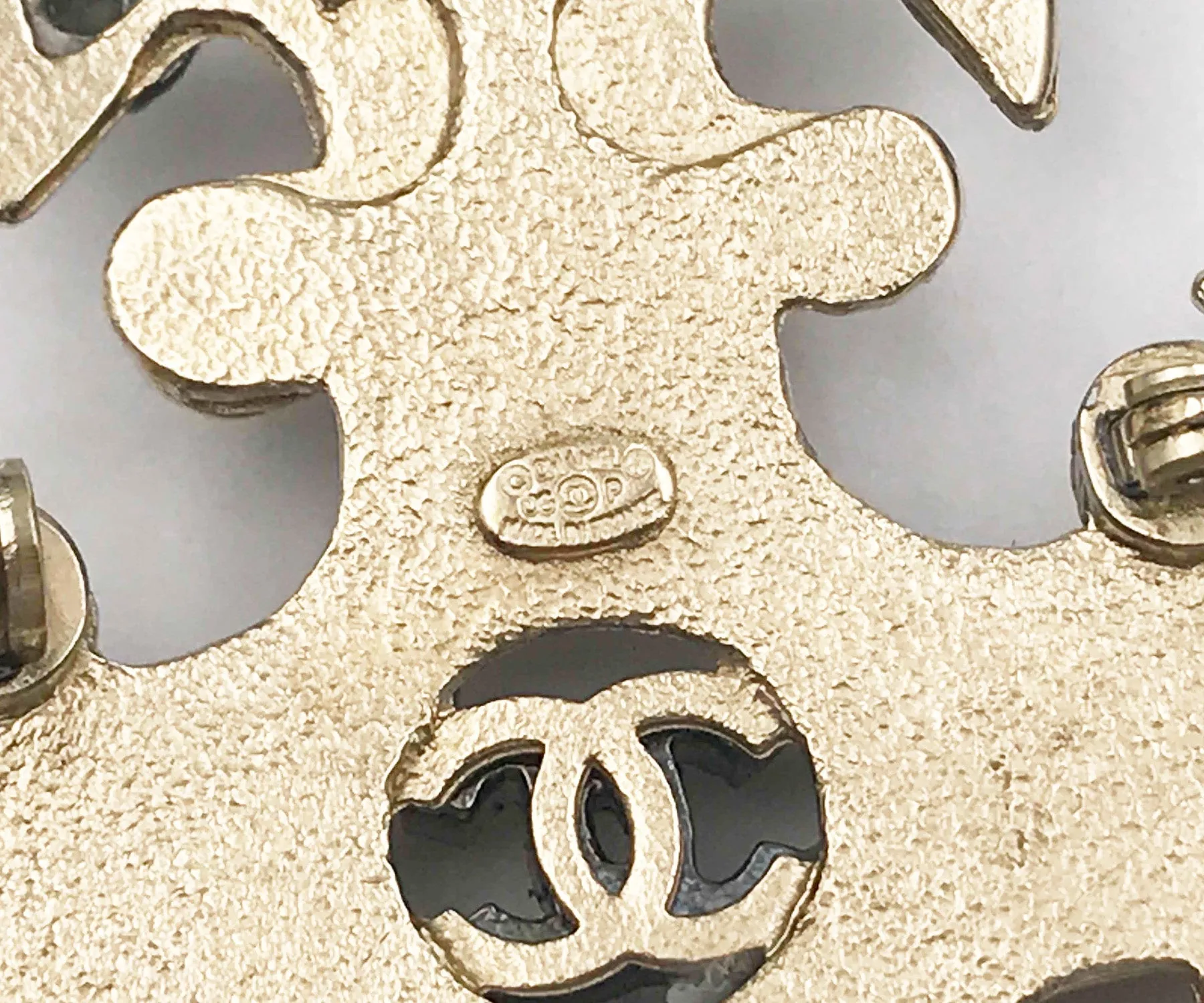 CHANEL Gold CC Peach Orange Mustard Silver Crystal Gothic Cross Brooch Pendant