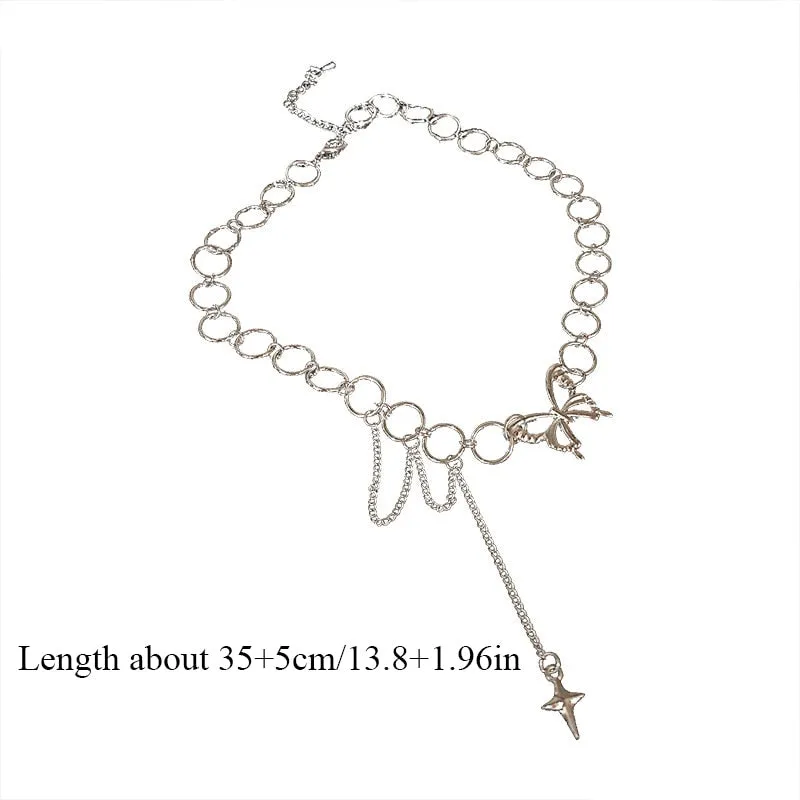 Clavicle Choker Punk Gothic Butterfly New Link Chain Necklace Women Necklaces 2021 Women Jewelry Hollow Circle Long Tassel