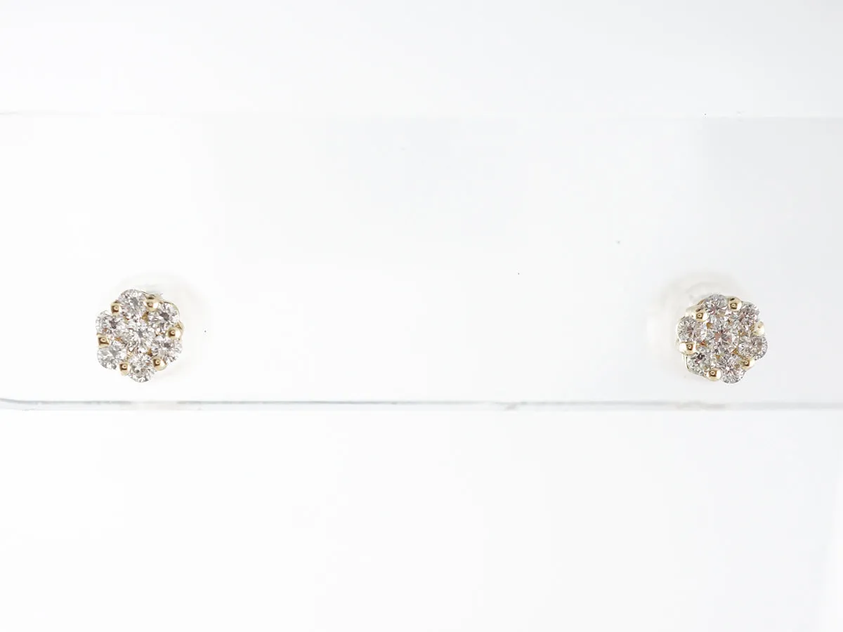 Cluster Diamond Stud Earrings in 14k Yellow Gold