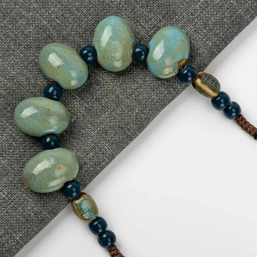 Cobblestone Shape Ceramic bohemia bead necklace Pendant vintage necklaces