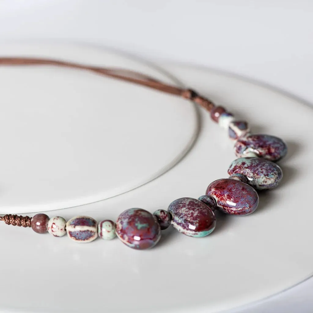 Cobblestone Shape Ceramic bohemia bead necklace Pendant vintage necklaces