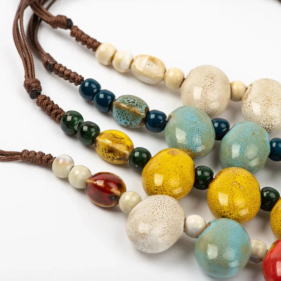 Cobblestone Shape Ceramic bohemia bead necklace Pendant vintage necklaces