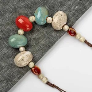 Cobblestone Shape Ceramic bohemia bead necklace Pendant vintage necklaces