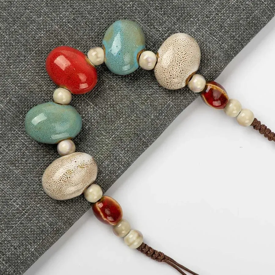 Cobblestone Shape Ceramic bohemia bead necklace Pendant vintage necklaces