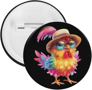 Colorful Chicken Wearing Hat Brooch Pins Personalized Tinplate Badges Round Lapel Pin for Party Decorations