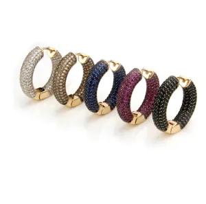Colorful Rina Huggie Hoop Earrings - Brilliant Cut CZ Stones, Infinity Fit, Brass with 14K Gold Plating