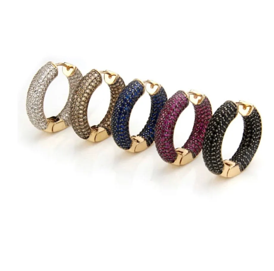 Colorful Rina Huggie Hoop Earrings - Brilliant Cut CZ Stones, Infinity Fit, Brass with 14K Gold Plating