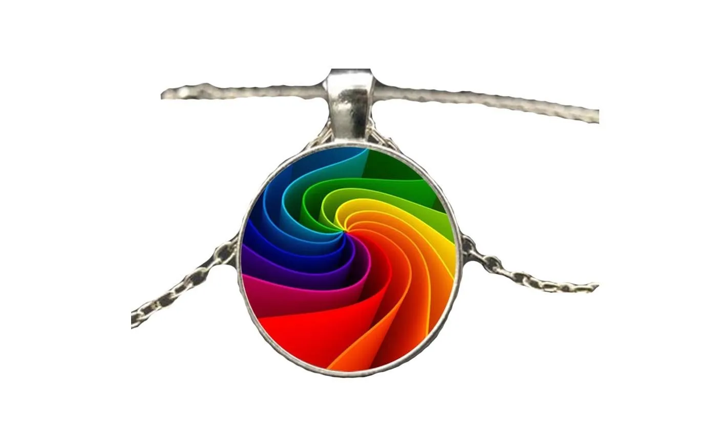 Colourful Rainbow Flower Buttons Flag Crystal Pendant Necklace