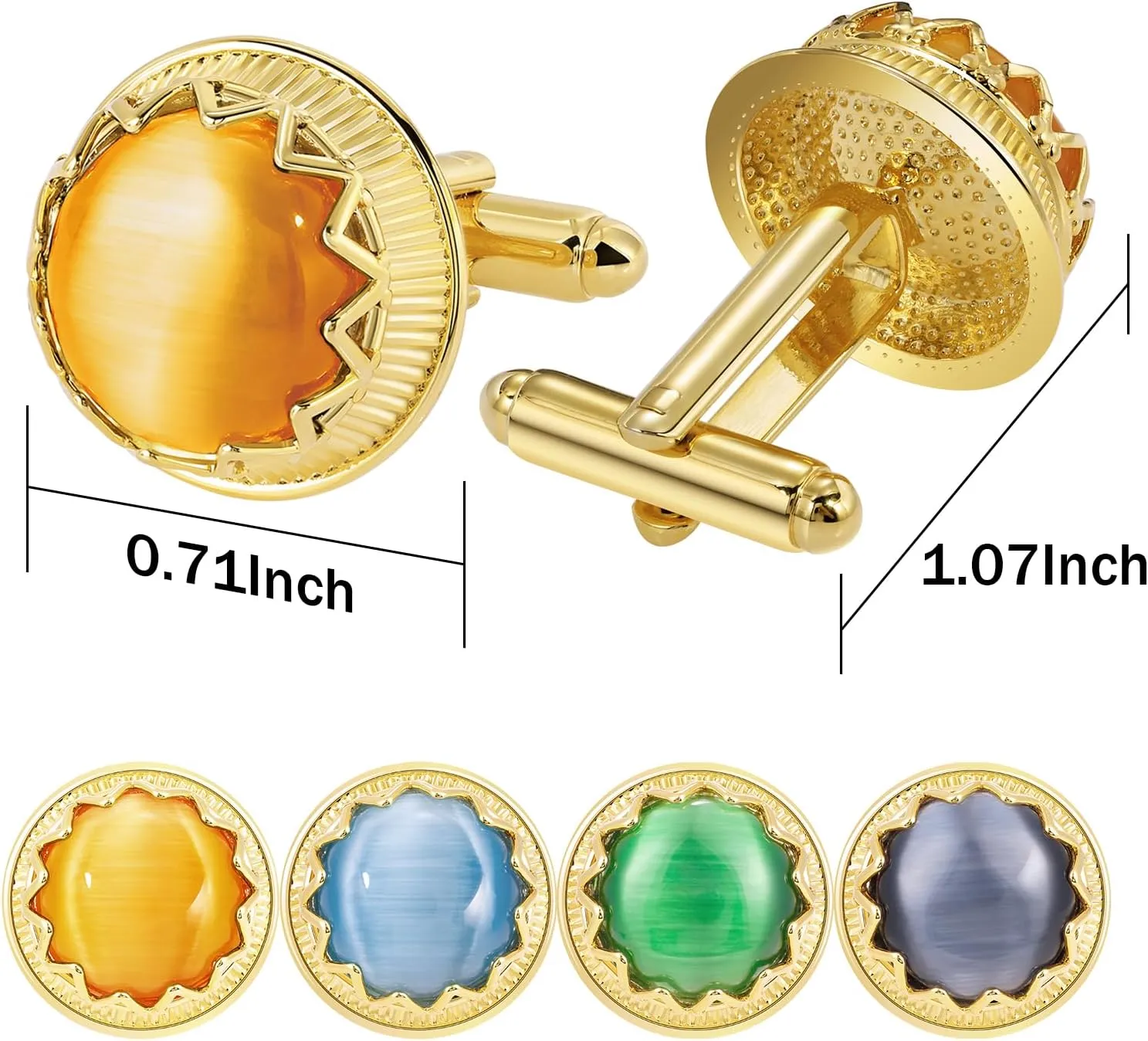 Cuff Links Mens Gold, Cat Eye Gemstone Cufflinks for Men Opal Brass Crystal Cuff Link Wedding Business Gift for Groom Father Husband Boyfriend