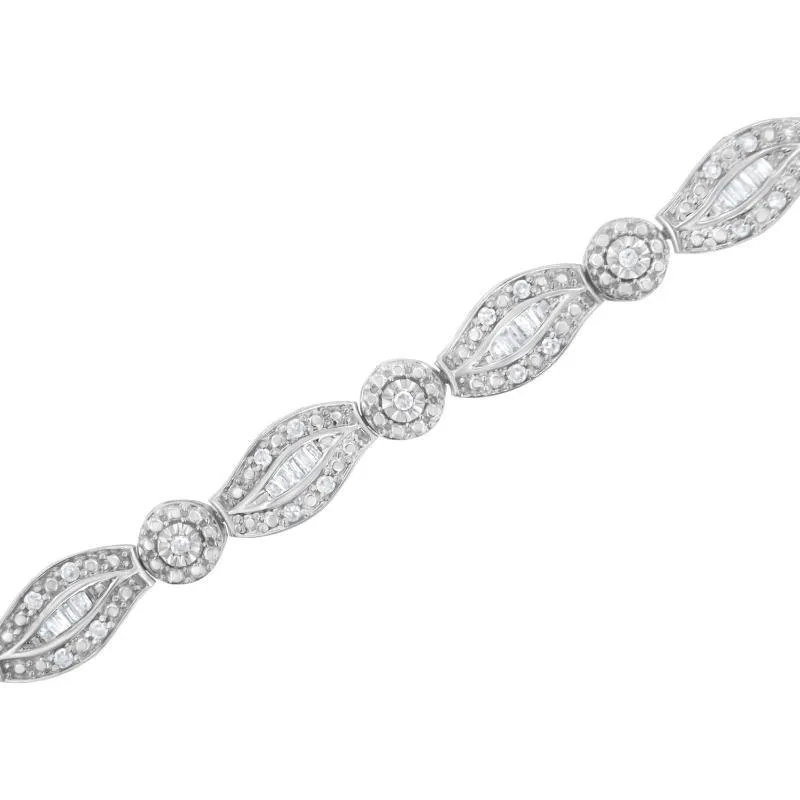 Diamond Double Leaf and Bezel Link Bracele