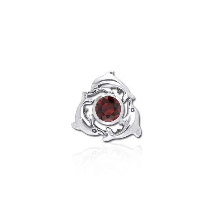 Dolphins Encircling Gem Silver Pendant TP2627