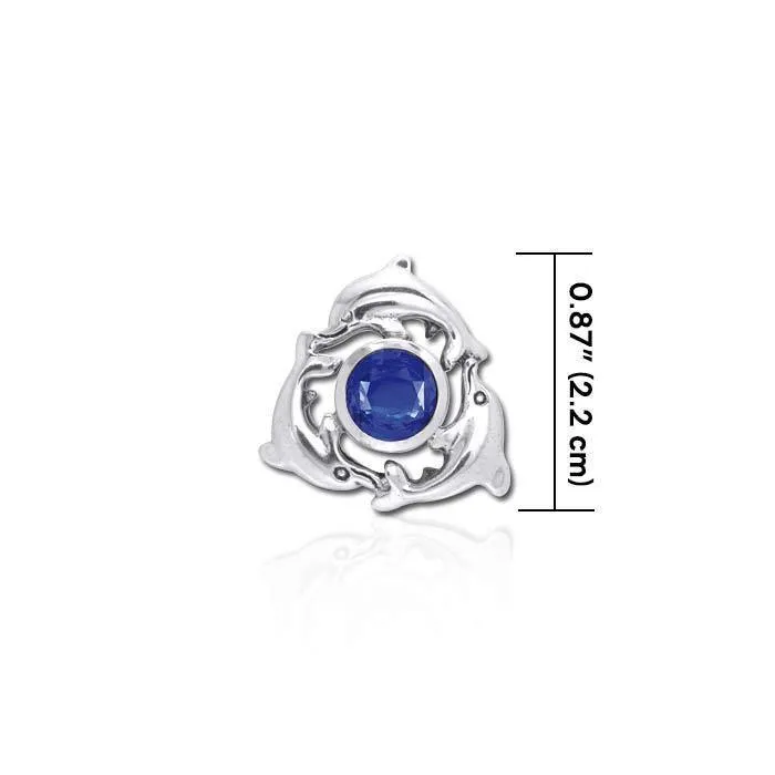 Dolphins Encircling Gem Silver Pendant TP2627