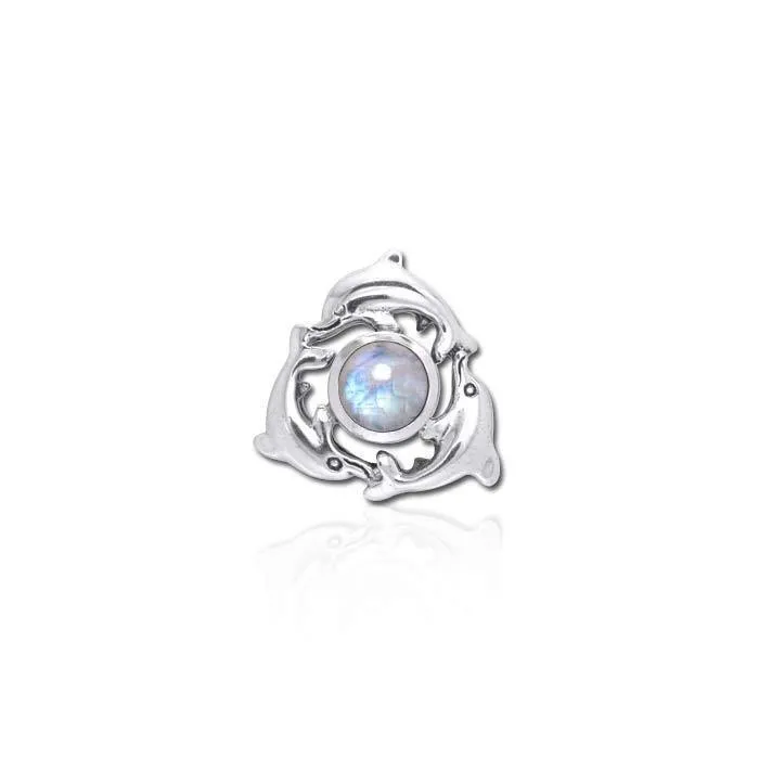 Dolphins Encircling Gem Silver Pendant TP2627