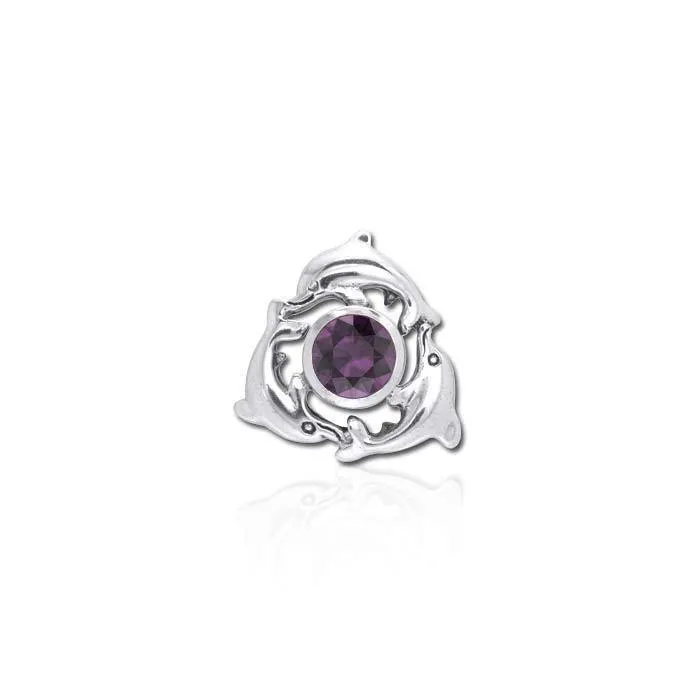 Dolphins Encircling Gem Silver Pendant TP2627