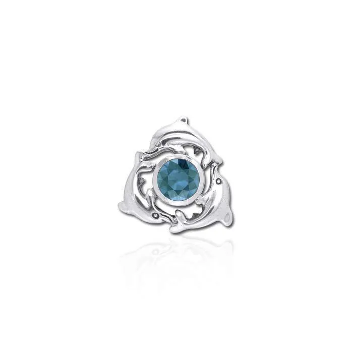 Dolphins Encircling Gem Silver Pendant TP2627