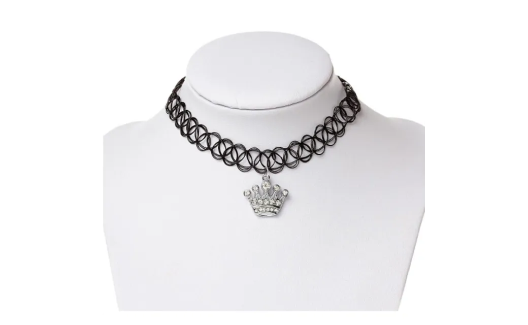 DoreenBeads Black Elastic Tattoo Choker Pendant Necklace