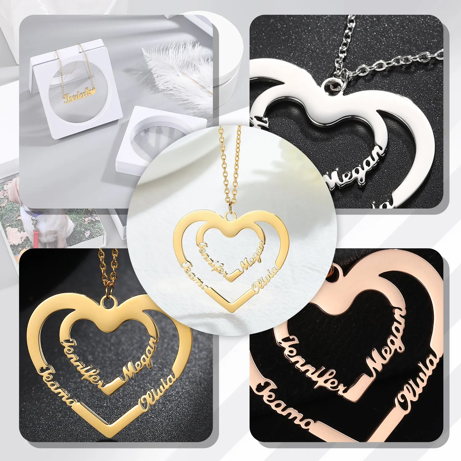 Double Heart Name Necklace  QN221