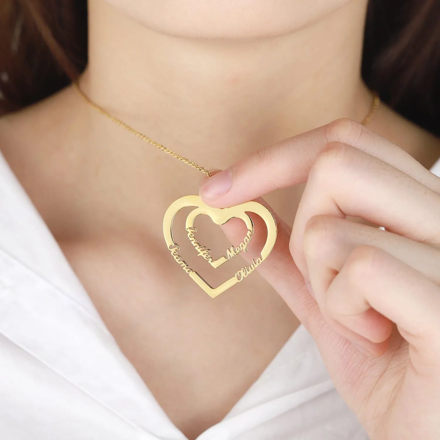 Double Heart Name Necklace  QN221