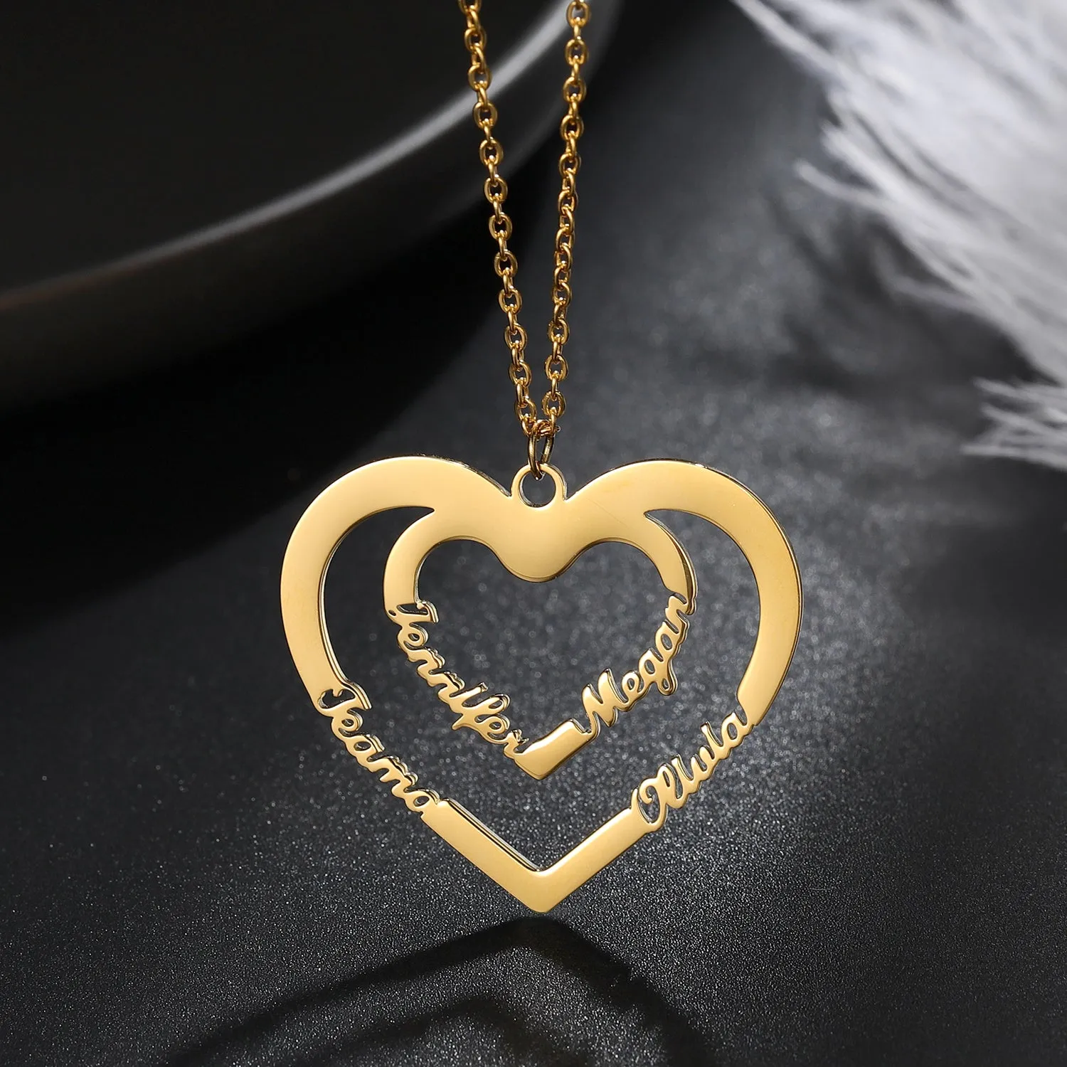 Double Heart Name Necklace  QN221